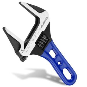 WORKPRO 6-Inch Stubby Adjustable Wrench, 1.5-Inch Extra Wide Jaw Opening Wrench, Metric/SAE Scales, Cr-V Steel, Ideal for Work in Confined Spaces