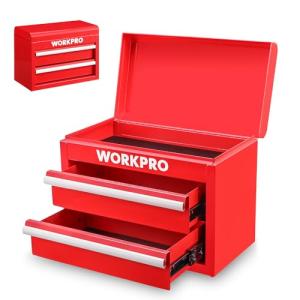 WORKPRO Metal Mini Tool Box, Top Tool Chest containing Two Drawers with Ball Bearing Slides, PVC Drawer Liners and PP Feet Pads, Durable Cold Rolled Steel Small Toolbox for Multi-Purpose Storage