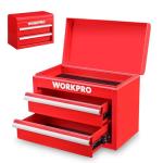 WORKPRO Metal Mini Tool Box, Top Tool Chest containing Two Drawers with Ball Bearing Slides, PVC Drawer Liners and PP Feet Pads, Durable Cold Rolled Steel Small Toolbox for Multi-Purpose Storage