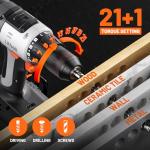 Litheli 20V Cordless Drill Driver, Electric Power Drill with 2 Variable Speed Settings, 1/2 Inch Keyless Chuck, 21+1 Clutch Settings with Maximum Torque of 443 In-lbs (Charger not Included)