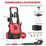 Paporia Electric Pressure Washer, 2.5 Max GPM Electric Power Washer with Foam Cannon, Powerwasher with 4 Nozzles, High Pressure Washer for Cars, Driveways, Patios, Decks