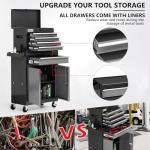 Tool Chest 7-Drawer | 40'' H Rolling Tool Chest with Wheels | Detachable Top Metal Tool Box | Garage Storage Cabinet for Repair Room,Warehouse | Rolling Tool Box with Hooks,Liners,Tray Divider | Black