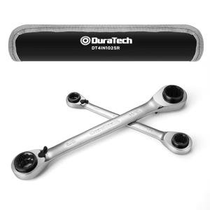 DURATECH 4-in-1 Reversible Ratcheting Box Wrench Set, Double Box End, SAE, 2-Piece, 5/16, 3/8, 7/16, 1/2 & 9/16, 5/8, 11/16, 3/4-Inch, CR-V Steel, Mirror Polished, with Rolling Pouch