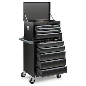 Goplus Rolling Steel Tool Chest, 11-Drawer Heavy-Duty Tool Storage Cabinet with Hanging Holes, Central Keyed Locking System, Ball-Bearing Slides & Lockable Wheels, Tool Box Organizer for Garage