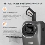 Giraffe Tools Grandfalls Retractable Pressure Washer G20B, 2500 PSI 2.2 GPM, Wall Mounted Power Washer with 65FT Hose Reel, Black Pressure Hoses, 4 Nozzles for Floor/Cars/Fences/Patios, Dark Silver