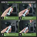 VCAN ACTIVE Electric Screwdriver Cordless Power Screwdrivers Set Tool Kit 10 Bits 3N.m Torque Settings LED Work Light Rechargeable for Furniture Bike Repair Tool