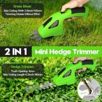 Cordless Hedge Trimmer 2000mAh, 7.2V Handheld Hedge Clippers Electric Shrubbery Trimmer, 2 in-1 Grass Clippers Trimmer Grass Cutter, Rechargeable Battery and Charger for Garden, Lawn