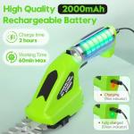 Cordless Hedge Trimmer 2000mAh, 7.2V Handheld Hedge Clippers Electric Shrubbery Trimmer, 2 in-1 Grass Clippers Trimmer Grass Cutter, Rechargeable Battery and Charger for Garden, Lawn