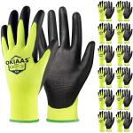 OKIAAS Work Gloves for Men, Ultra Thin and Lightweight with Grip, 12 Pairs Bulk Pack Construction Gloves with Polyurethane Coating, Safety Gloves for Light Duty Work (Green, Medium)