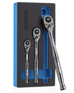 toolant 3PCS Ratchet Wrenches Set, 90-Tooth Compact ratchet sets 1/4", 3/8", 1/2", 4° Swing, Black Titanium Finish with Reversible Quick Release for Men Mechanic Hand Tools