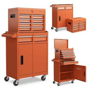 Goplus Rolling Tool Chest, 5-Drawer Tool Box Organizer w/Lockable Wheels & Sliding Drawers & Detachable Top & Adjustable Shelf, Tool Storage Cabinet for Garage Workshop (Orange)