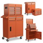 Goplus Rolling Tool Chest, 5-Drawer Tool Box Organizer w/Lockable Wheels & Sliding Drawers & Detachable Top & Adjustable Shelf, Tool Storage Cabinet for Garage Workshop (Orange)