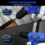 Jar-Owl 21V Cordless Drill, 350 in-lb Torque, 0-1350RMP Variable Speed, 10MM 3/8'' Keyless Chuck, 18+1 Clutch, 1.5Ah Li-Ion Battery & Charger for Home Tool Kit - Black & Blue