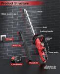 Cordless Hedge Trimmer 21V, Electric Hedge Trimmer with 4000mAh Battery, 14" Dual-Action Blades, 180° Adjustable Branch Cutter, Blade Cover for Hedges, Branches, Shrubs, Twigs