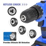 Jar-Owl 21V Cordless Drill, 350 in-lb Torque, 0-1350RMP Variable Speed, 10MM 3/8'' Keyless Chuck, 18+1 Clutch, 1.5Ah Li-Ion Battery & Charger for Home Tool Kit - Black & Blue