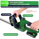 PRO-FOR Cordless Hedge Trimmer with Battery and Charger, 20V Bush Trimmer, 22" Dual-Action Blade, 3000SPM Electric Shrub Trimmer, 0.55" Cutting, Lightweight Battery Powered for Garden & Yard