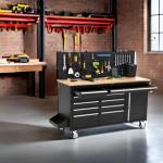 MilleLoom Tool Chest, 61 Inch Tool Box Mobile 9 Drawers Storage Rolling Cabinet with Wheels Lock Key Locking System Drawer Liners for Garage Warehouse Repair Shop, Black