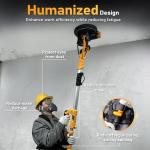 GEVEELIFE Drywall Sander, 880W 7.33A Electric Drywall Sander with Vacuum Dust Collector, 5 Variable Speed 1000-2100RPM, LED Light, Foldable & Extendable Handle, 12 Sanding Discs