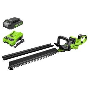 Greenworks 24V 24" (1.1" Cutting Capacity/Rotating Handle) Brushless Hedge Trimmer Cordless, 2.0Ah Battery and Charger Included