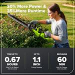 Greenworks 24V 24" (1.1" Cutting Capacity/Rotating Handle) Brushless Hedge Trimmer Cordless, 2.0Ah Battery and Charger Included