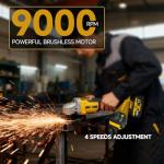 RhovixStar Brushless Angle Grinder Cordless, 3/8 Inch Battery Grinder Power Tools for Cutting, Grinding, Polishing and Rust Removal, 4 Variable Speed, Compatible with Makita 18V Battery