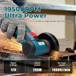 SIEARPUORL 12V Cordless Angle Grinder,19500 RPM Max Speed with 2 Batteries & Charger,4PCS Accessories Kit for Metal Wood Cutting and Grinding