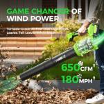 Leaf Blower Cordless, 650CFM Electric Leaf Blower with 2 x 5.0Ah Batteries and Charger, 6-Speed Modes, Brushless Motor, Powerful Blowers for Lawn Care, Yard, Patio, Dust, Blowing Leaves