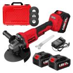 FULLYEA Cordless Angle Grinder 4-1/2 inch, 3-Speed Adjustable, 10000 RPM Electric Angle Grinder Portable with 2*4.0Ah Batteries & 3 Wheels, Battery Powered Grinder Tool Kit for Wood/Metal/PVC Cutting