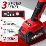 FULLYEA Cordless Angle Grinder 4-1/2 inch, 3-Speed Adjustable, 10000 RPM Electric Angle Grinder Portable with 2*4.0Ah Batteries & 3 Wheels, Battery Powered Grinder Tool Kit for Wood/Metal/PVC Cutting