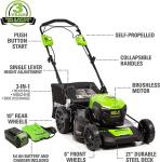 Greenworks 40V 21" Self-Propelled Mower,Axial Leaf Blower,12" String Trimmer with Batteries and Chargers
