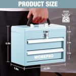 WORKPRO Portable Mini Tool Box, 2 Drawers Metal Tool Chest with Ball Bearing Slides, Top Storage with Latch, Ergonomic Carrying Handle, Mechanic Toolbox with PVC Liners and PP Feet Pads