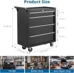 GarveeHome 4-Drawer Tool Chest, Rolling Tool Box with Wheels and Lock System, Portable Storage Rolling Tool Chest for Warehouse, Workshop & Repair Shop, Black