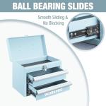 WORKPRO Portable Mini Tool Box, 2 Drawers Metal Tool Chest with Ball Bearing Slides, Top Storage with Latch, Ergonomic Carrying Handle, Mechanic Toolbox with PVC Liners and PP Feet Pads