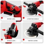 FULLYEA Cordless Angle Grinder 4-1/2 inch, 3-Speed Adjustable, 10000 RPM Electric Angle Grinder Portable with 2*4.0Ah Batteries & 3 Wheels, Battery Powered Grinder Tool Kit for Wood/Metal/PVC Cutting