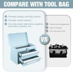 WORKPRO Portable Mini Tool Box, 2 Drawers Metal Tool Chest with Ball Bearing Slides, Top Storage with Latch, Ergonomic Carrying Handle, Mechanic Toolbox with PVC Liners and PP Feet Pads