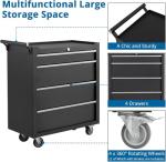 GarveeHome 4-Drawer Tool Chest, Rolling Tool Box with Wheels and Lock System, Portable Storage Rolling Tool Chest for Warehouse, Workshop & Repair Shop, Black