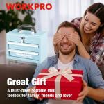 WORKPRO Portable Mini Tool Box, 2 Drawers Metal Tool Chest with Ball Bearing Slides, Top Storage with Latch, Ergonomic Carrying Handle, Mechanic Toolbox with PVC Liners and PP Feet Pads