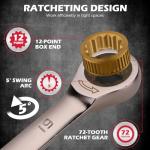 Premium 12-Piece Metric Ratchet Wrenches Set with Magnetic Organizer 8mm-19 mm, 72-Tooth Ratcheting Wrench Set, Cr-V Steel Ratchet Combination Wrench Set for Automotive, Machine Repair