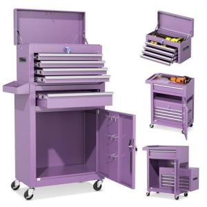 INTERGREAT Purple Tool Chest, 5-Drawer Rolling Storage Cabinet, Detachable Top Tool Box - Lockable Wheels, Garage & Workshop Barbershop Tool Cart
