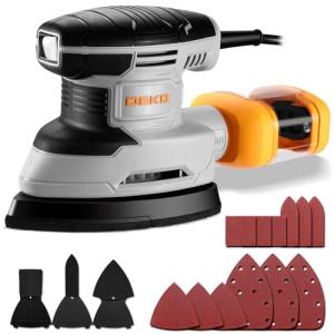 Detail Sander: DEKOPRO 1.5A Multi-Function Mouse Sander Electric Sander Tool Corded Palm Sanders with Dust Collection, 3 Additional Attachments &12pc Sandpapers for Sanding,Polishing,Removing Paint