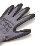 Amazon Basics Micro-Foam Nitrile Coated Safety Work Gloves, Nylon Liner Fiber, Touch Screen Compatible, Grey, Size 8, Medium, 6-Pack