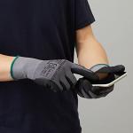 Amazon Basics Micro-Foam Nitrile Coated Safety Work Gloves, Nylon Liner Fiber, Touch Screen Compatible, Grey, Size 8, Medium, 6-Pack