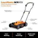 LawnMaster CLMF4819X 19-inch Brushless Cordless Lawn Mower with 2X24V MAX 4.0Ah Battery and a Dual Charger 6 Cutting Position