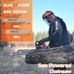 PROYAMA 62CC 2-Cycle Gas Powered Chainsaw, 22 Inch 18 Inch Handheld Cordless Petrol Chain Saw for Tree Wood Cutting