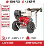 Simpson Cleaning 4200 PSI Gas Pressure Washer, 4.0 GPM Power Washer for Commercial Use, Honda GX390 Engine, 50-Foot Steel-Braided Hose, Aluminum Series, 49-State (ALH4240)