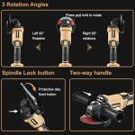 Shieldpro Cordless Rotating head Angle Grinder 4-1/2 inch, 20V Battery Grinder Tool,2×Cordless 4.0Ah Battery &Charger, Power Angle Grinder for Cutting, Griding, Polishing