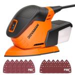 DOVAMAN L5 Apex Detail Sander, 1.1Amp Electric Sander w/Micro-Filter Dust Box, Aluminum Fan Blade, Copper Motor, Max No-load Speed 12,000 RPM, 12PCS(80P/180P) Sanderpapers for Wood, Plastic, Metal