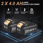 Shieldpro Cordless Rotating head Angle Grinder 4-1/2 inch, 20V Battery Grinder Tool,2×Cordless 4.0Ah Battery &Charger, Power Angle Grinder for Cutting, Griding, Polishing