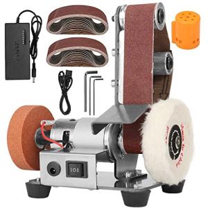 NuoDunco 3-In-1 Mini Belt Sander - Adjustable Speed Electric Grinding Sanding Machine, Handcraft System Bench Grinder Polisher Buffer for DIY Craft Wood Stained Glass Jewelry Making (Plus Kit)