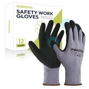 UNINOVA Sandy Nitrile Coated Work Gloves, Safety Work Gloves with Grip for Men Women, Touch Screen High Dexterity, Non-slip for Construction Warehouse DIY General Handling(Large,12Pairs)